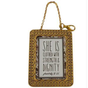 Gold Tone Mini Photo Frame She is Clothed With Dignity Pendant Charm K543